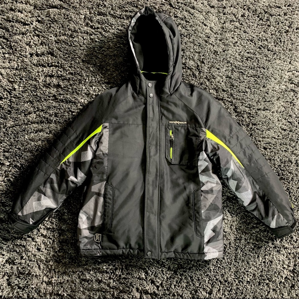 Boys 3 in 1 Winter Jacket - Gray/Black/Neon - Large 14/16 - Snowboard Coat